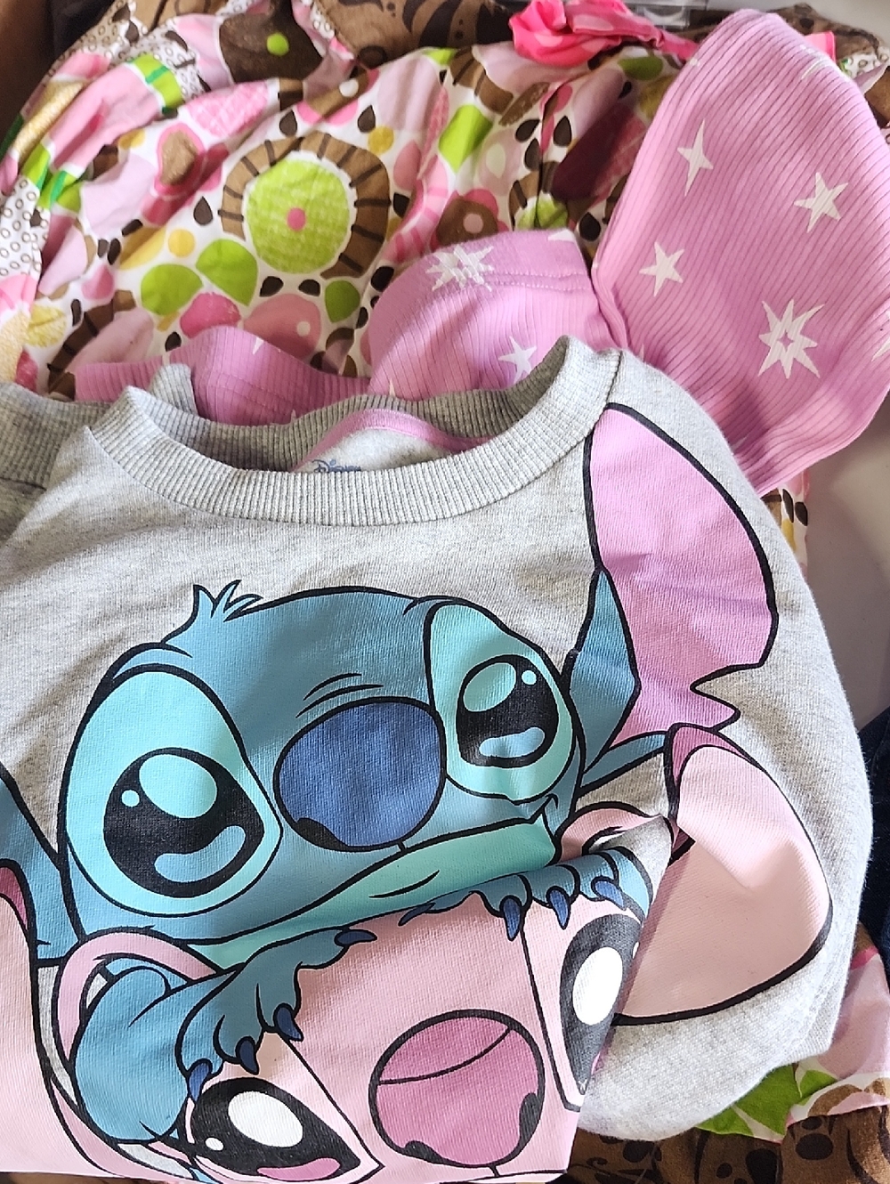 Disney Grey Crewneck with Blue and Pink Stitch & Angel Graphic  Dress 4t